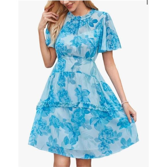 NEW Kate Kasin Chiffon Floral Mini Dress Cut out Sides Dress M - Picture 1 of 8